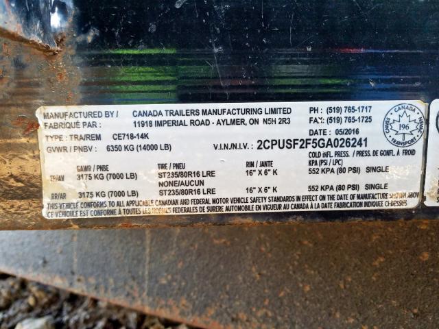 2CPUSF2F5GA026241 - 2016 UTILITY TRAILER  foto 10