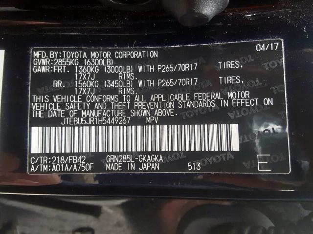 JTEBU5JR1H5449267 - 2017 TOYOTA 4RUNNER SR5/SR5 PREMIUM  照片 10