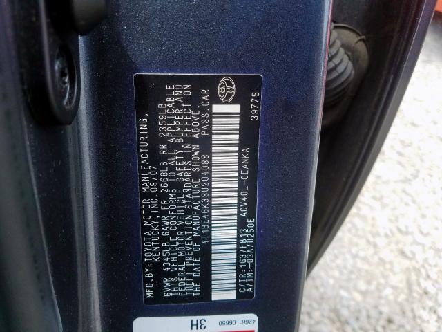 4T1BE46K38U204088 - 2008 TOYOTA CAMRY CE  photo 10