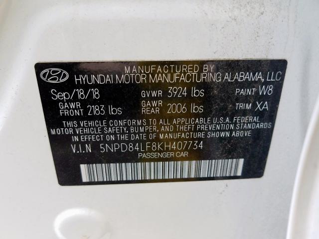 5NPD84LF8KH407734 - 2019 HYUNDAI ELANTRA SEL  photo 10