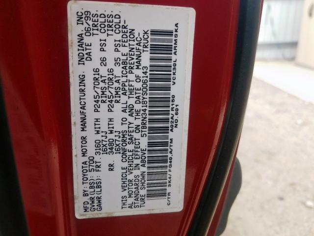 5TBRN3418YS006143 - 2000 TOYOTA TUNDRA ACCESS CAB SR5  photo 10