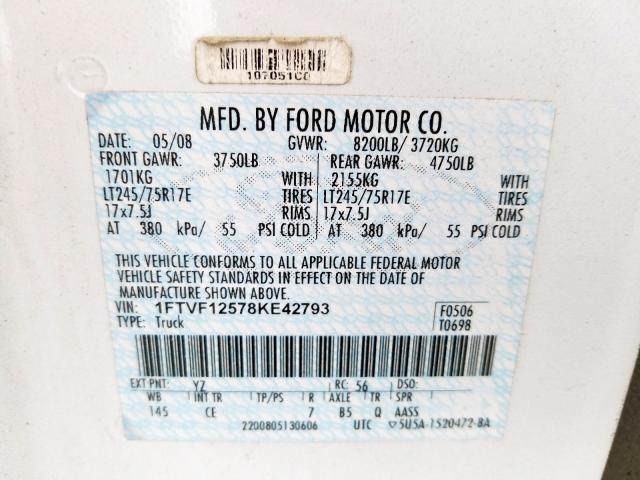 1FTVF12578KE42793 - 2008 FORD F150  photo 10