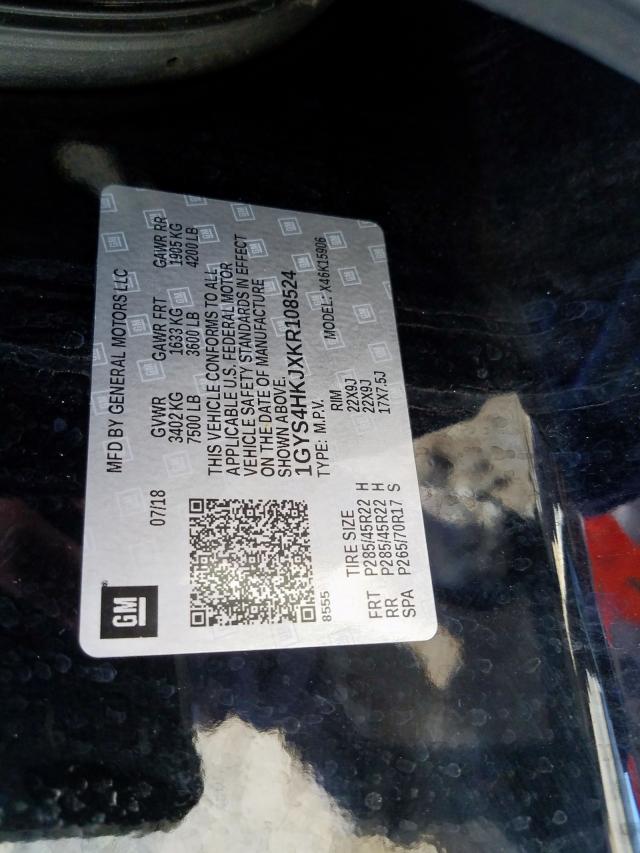 1GYS4HKJXKR108524 - 2019 CADILLAC ESCALADE ESV LUXURY  photo 10