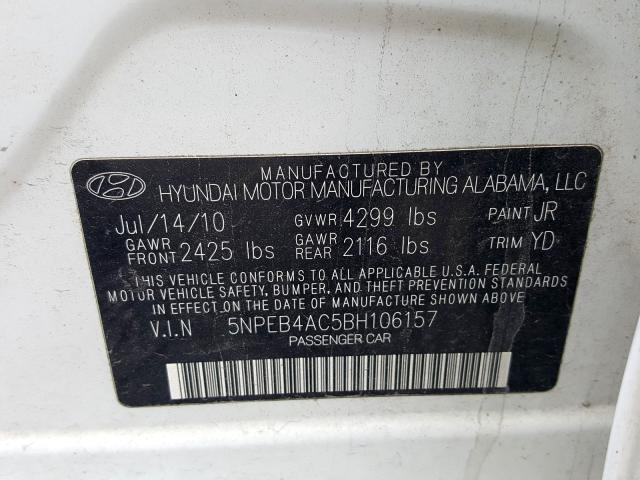 5NPEB4AC5BH106157 - 2011 HYUNDAI SONATA GLS  photo 10