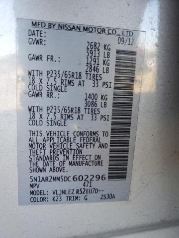 5N1AR2MM5DC602296 - 2013 NISSAN PATHFINDER S 银色 照片 13