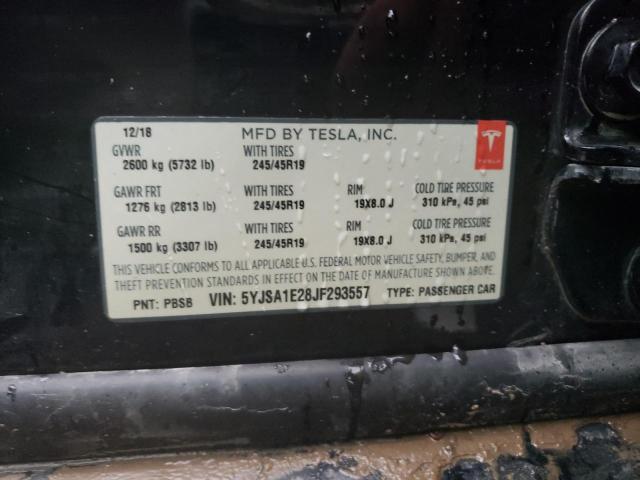 5YJSA1E28JF293557 - 2018 TESLA MODEL S Սև լուսանկար 12
