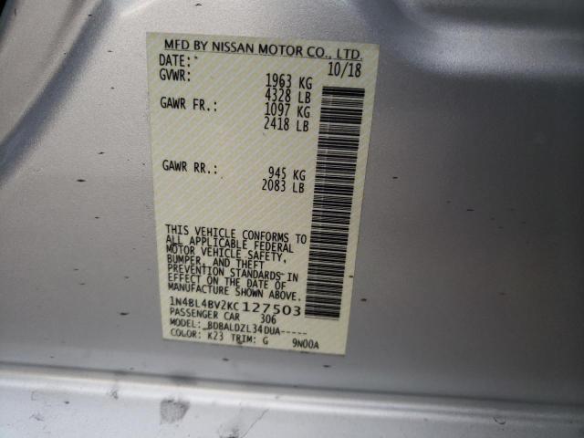 1N4BL4BV2KC127503 - 2019 NISSAN ALTIMA S SILVER photo 12