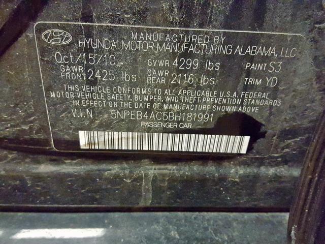 5NPEB4AC5BH181991 - 2011 HYUNDAI SONATA GLS  photo 10