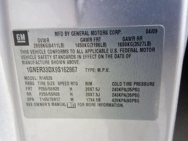 1GNER33DX9S162867 - 2009 CHEVROLET TRAVERSE LTZ  photo 10