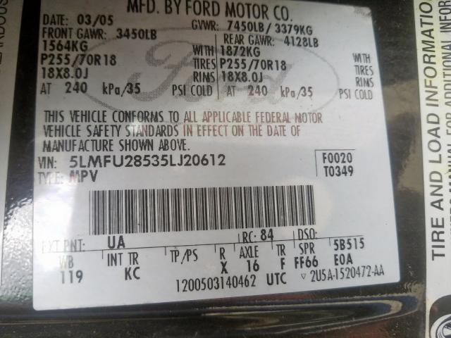 5LMFU28535LJ20612 - 2005 LINCOLN NAVIGATOR  照片 10