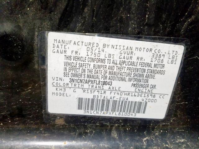 3N1CN7APXFL810043 - 2015 NISSAN VERSA S  photo 10