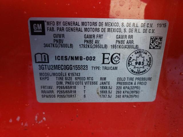 3GTU2MEC0GG155823 - 2016 GMC SIERRA K1500 SLE RED photo 12