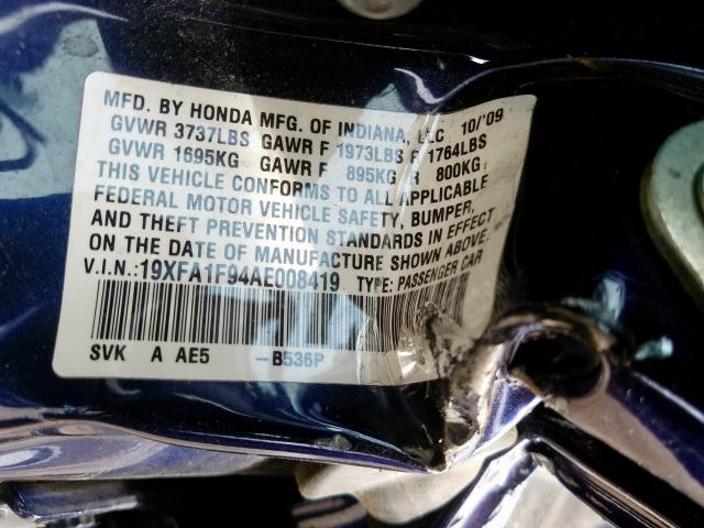 19XFA1F94AE008419 - 2010 HONDA CIVIC EXL  照片 10
