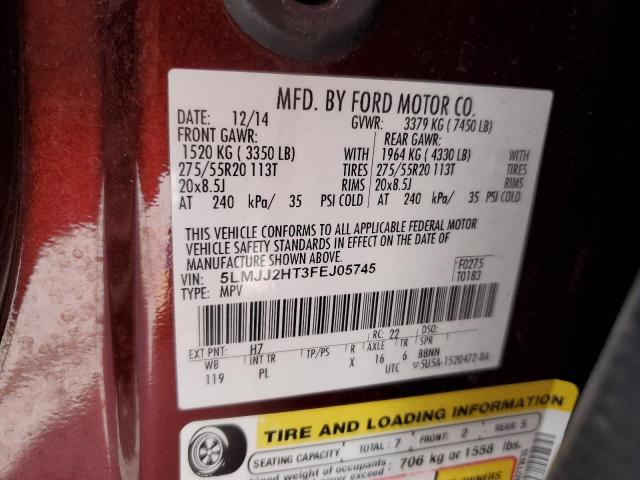 5LMJJ2HT3FEJ05745 - 2015 LINCOLN NAVIGATOR 勃艮第红 照片 13