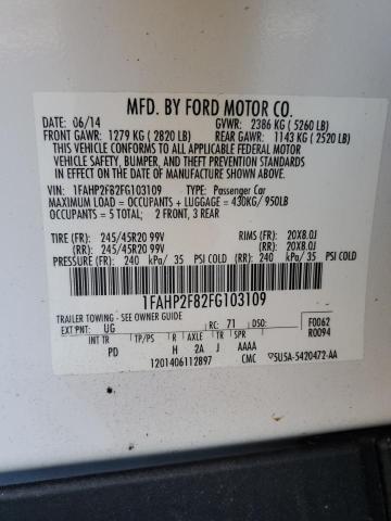 1FAHP2F82FG103109 - 2015 FORD TAURUS LIMITED WHITE photo 12