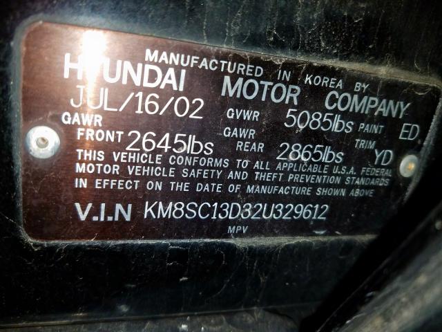 KM8SC13D32U329612 - 2002 HYUNDAI SANTA FE GLS  photo 10