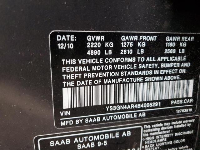 YS3GN4AR4B4005291 - 2011 SAAB 9-5 TURBO GRAY photo 12