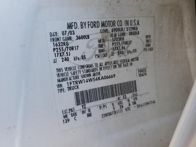 1FTRW14W54KA06669 - 2004 FORD F150 SUPER WHITE photo 12