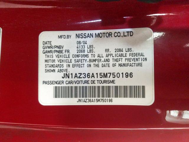 JN1AZ36A15M750196 - 2005 NISSAN 350Z ROADSTER  photo 10