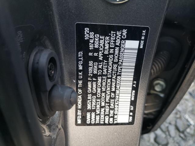 SHHFK7H41MU403558 - 2021 HONDA CIVIC SPORT 灰色 照片 12