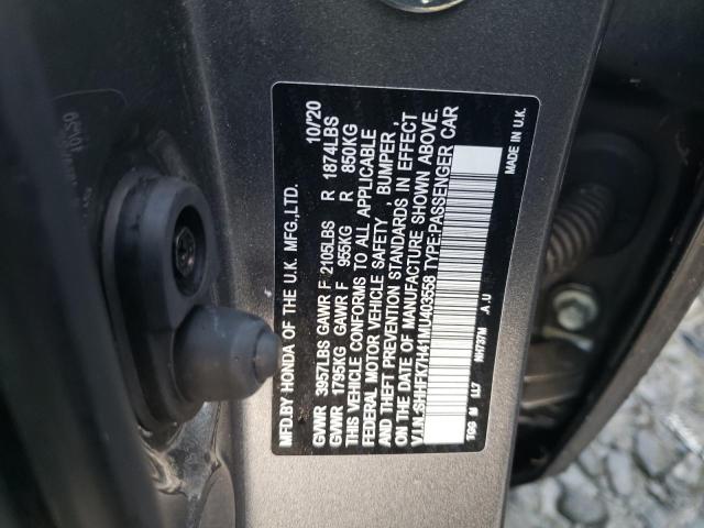 SHHFK7H41MU403558 - 2021 HONDA CIVIC SPORT GRAY photo 12