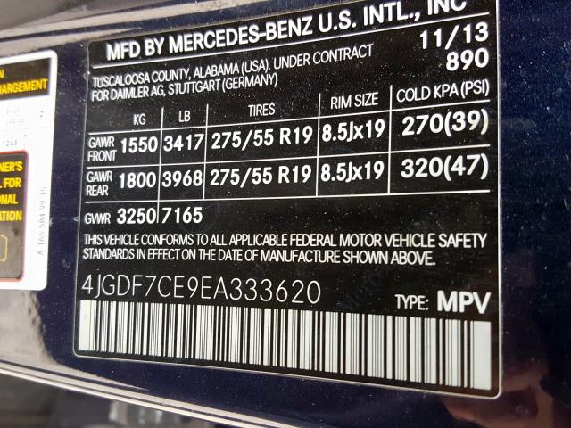 4JGDF7CE9EA333620 - 2014 MERCEDES-BENZ GL 450 4MATIC  photo 10