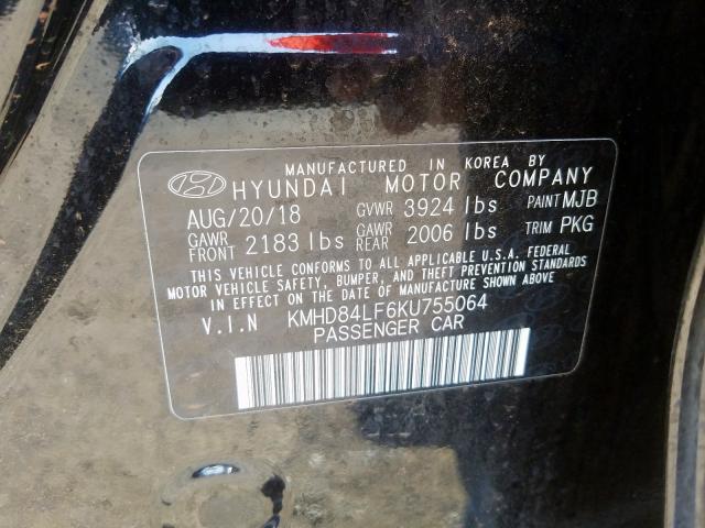 KMHD84LF6KU755064 - 2019 HYUNDAI ELANTRA SEL  photo 10