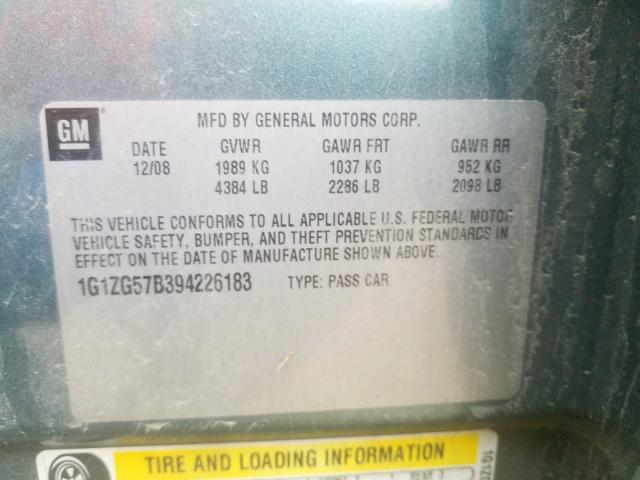 1G1ZG57B394226183 - 2009 CHEVROLET MALIBU LS  photo 10