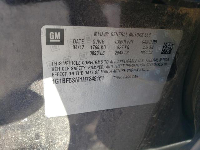 1G1BF5SM1H7248161 - 2017 CHEVROLET CRUZE PREMIER CHARCOAL photo 12