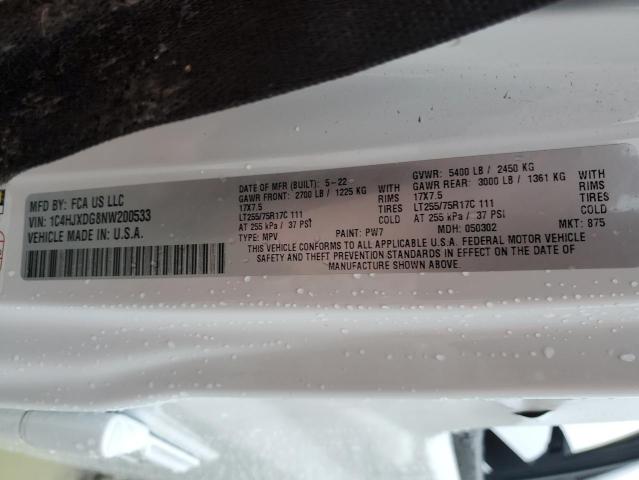 1C4HJXDG8NW200533 - 2022 JEEP WRANGLER U SPORT თეთრი ფოტო 13