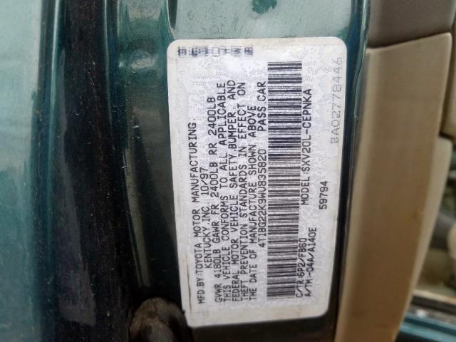 4T1BG22K9WU835820 - 1998 TOYOTA CAMRY CE  photo 10