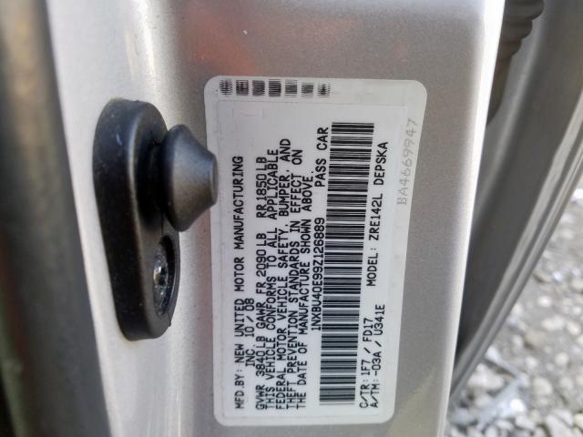 1NXBU40E99Z126889 - 2009 TOYOTA COROLLA BASE  photo 10