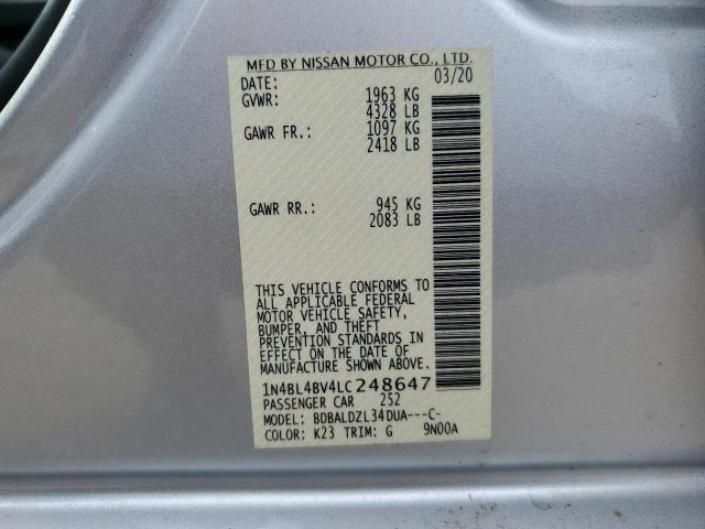 1N4BL4BV4LC248647 - 2020 NISSAN ALTIMA S SILVER photo 12