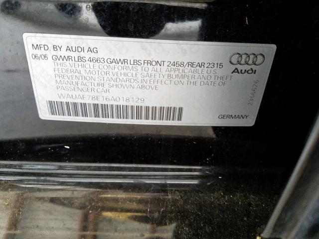 WAUAF78E16A018129 - 2006 AUDI A4 2 TURBO  photo 10