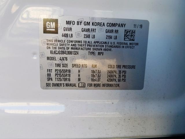 KL4CJGSB4LB061324 - 2020 BUICK ENCORE ESSENCE  photo 10