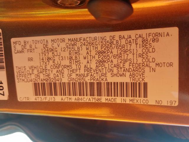 3TMJU4GN7AM092949 - 2010 TOYOTA TACOMA DOUBLE CAB PRERUNNER  photo 10