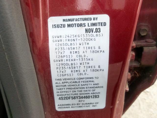 4S2DF58Y344601283 - 2004 ISUZU AXIOM XS  foto 10