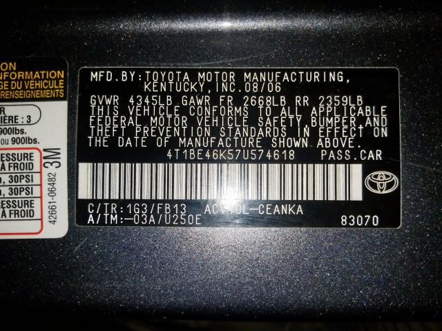 4T1BE46K57U574618 - 2007 TOYOTA CAMRY CE  photo 10