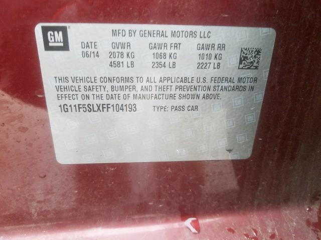 1G11F5SLXFF104193 - 2015 CHEVROLET MALIBU LTZ  照片 10