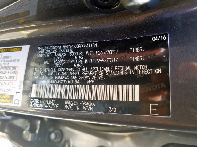 JTEBU5JR2G5340184 - 2016 TOYOTA 4RUNNER SR5/SR5 PREMIUM  照片 10