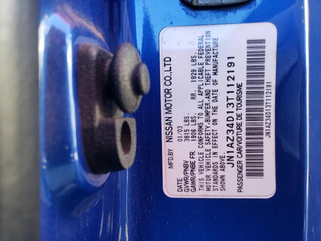 JN1AZ34D13T112191 - 2003 NISSAN 350Z COUPE BLUE photo 12