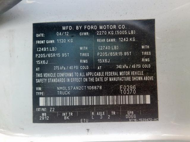 NM0LS7AN2CT106878 - 2012 FORD TRANSIT CONNECT XL  photo 10