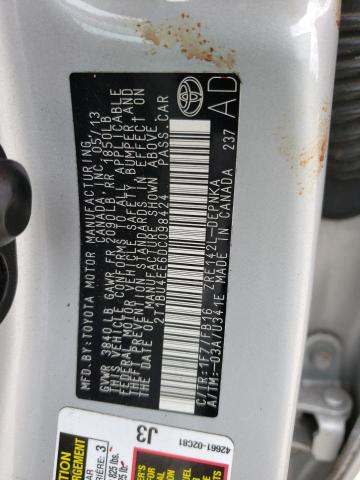 2T1BU4EE6DC098424 - 2013 TOYOTA COROLLA BASE SILVER photo 12