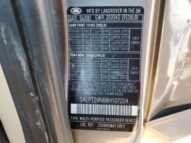 SALFT24N68H107224 - 2008 LAND ROVER LR2 HSE TECHNOLOGY GRAY photo 13