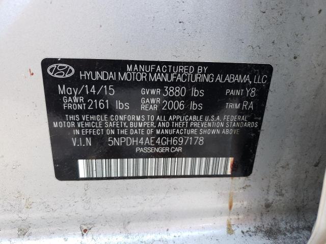 5NPDH4AE4GH697178 - 2016 HYUNDAI ELANTRA SE SILVER photo 12