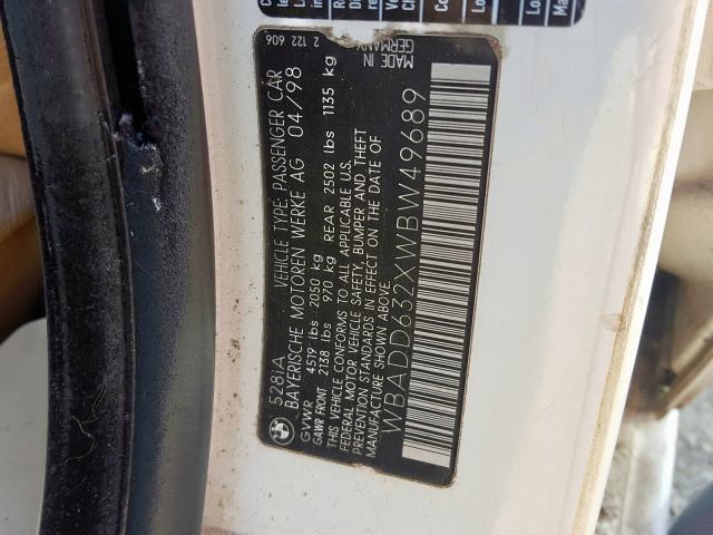 WBADD632XWBW49689 - 1998 BMW 528 I AUTOMATIC  photo 10