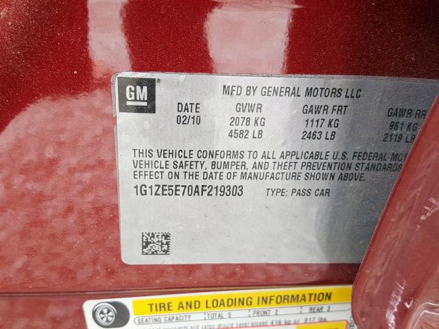 1G1ZE5E70AF219303 - 2010 CHEVROLET MALIBU LTZ  ფოტო 10