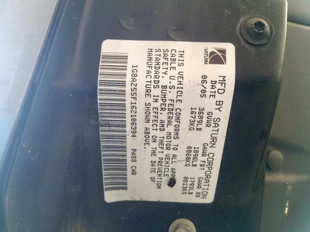 1G8AZ55F16Z106394 - 2006 SATURN ION LEVEL 2  photo 10