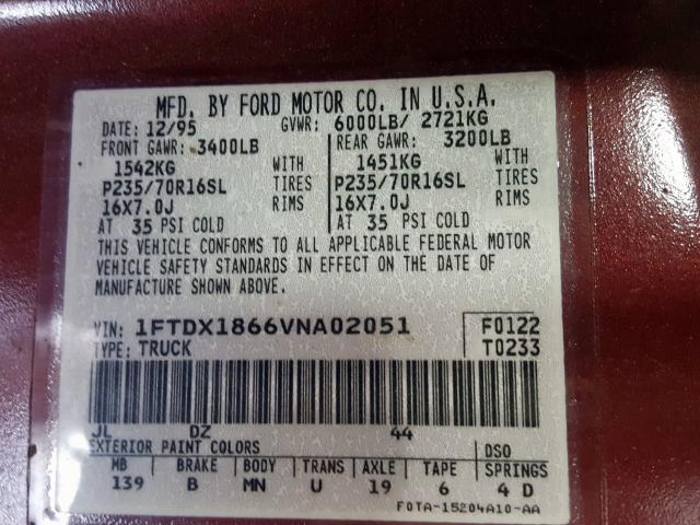 1FTDX1866VNA02051 - 1997 FORD F150  photo 10