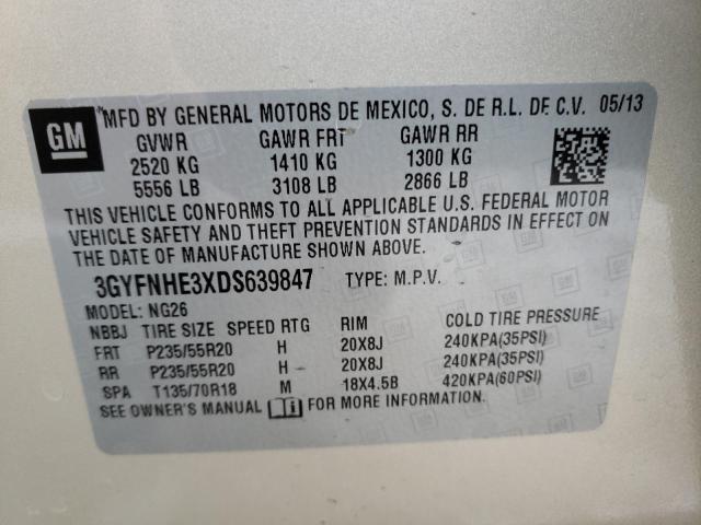 3GYFNHE3XDS639847 - 2013 CADILLAC SRX PERFORMANCE COLLECTION Бежевый фото 13